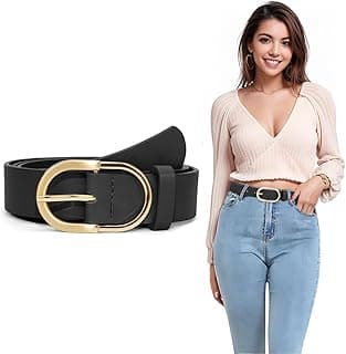 PALAY Waist Belt for Women Dresses, Brown Black Belts for Women, Fashion Belts for Jeans, PU Leather Gold Buckle Ladies Belt for Woman Jeans Dress Trousers (Fit Waist 70-90cm)