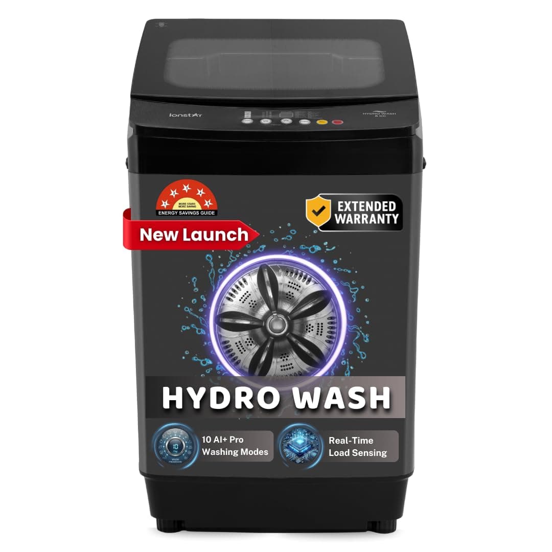 ionstar 8 KG 5 Star Fully Automatic Top Loading Washing Machine | 10 Ai+ Washing Programs | Detergent - Bubble Booster | Dual Action Magic Filter | Soft Closing |Powerful Copper Motor| 80HYDRO-G6BG-N1