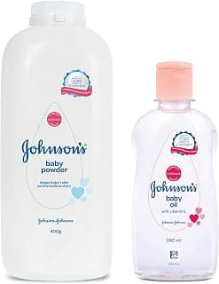 Johnson's Baby Powder (400g) & Johnson's Baby Oil with Vitamin E, Non-Sticky for easy spread and massage, 200ml