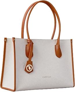 Carrylux Women's Soft & Lightweight Tote Bag | Handbag | 14-inch Laptop Space | Ivory & Tan