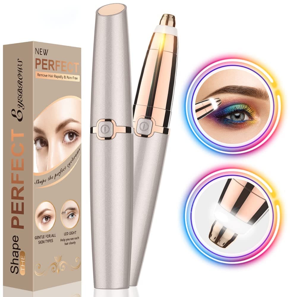 Painless Eyebrow Trimmer With LED Light - Portable Electric Hair Remover for Women and Men - Safe Epilator Pen