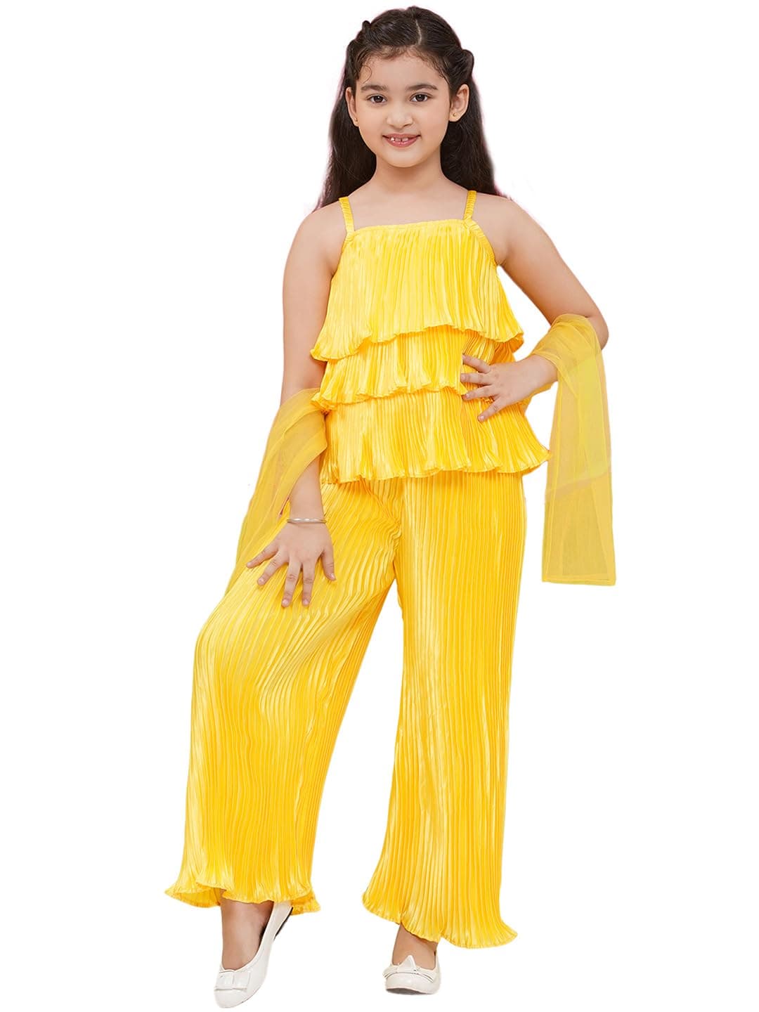 AJ DEZINES Kids Clothing Casual Wear Satin Solid Top and Bottom Dress For Girls With Dupatta