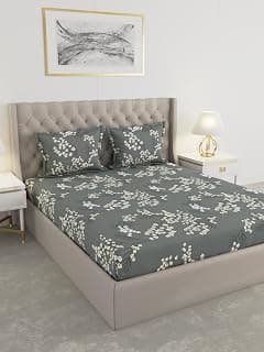 Raymond Home 100 GSM Insignia 100% Polyester Floral Double Bedsheet (2.25 Mx2.50 M) with 2 Pillow Covers(46 CM x 69 CM) - Grey