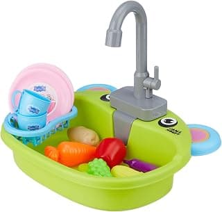 Amazon Brand - Jam & Honey Peppa Pig Kitchen Sink Toy for Kids 2+ Years, Pretend Play Wash Up Set with Water Pump & Utensils, Kitchen Playset, Role Play Toy, BIS Certified Safe