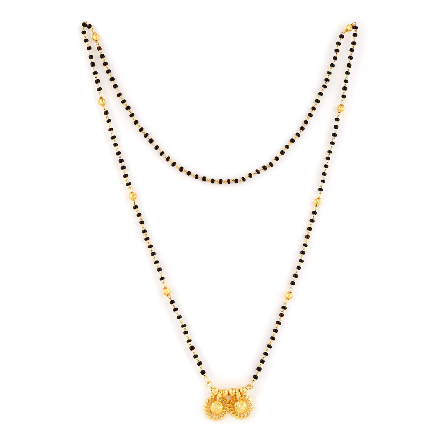 MEENAZ Women's Traditional Temple Forming One Gram Gold Stylish Wedding Meenakari Maharashtrian Stylish Wati Tanmaniya Copper Black Mangalsutra chain golden - MS-ME915