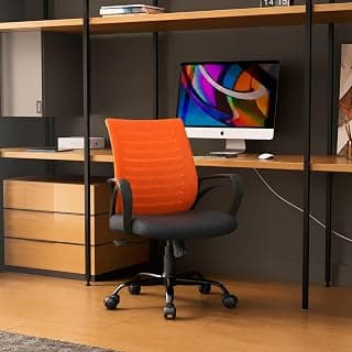 CELLBELL Desire C104 Ergonomic Mesh Office Chair for Home & Office | Mid Back Computer Chair with Adjustable Support, Smart Tilt Lock, Height Adjustment, Metal Base 360° Swivel Wheels (Orange)