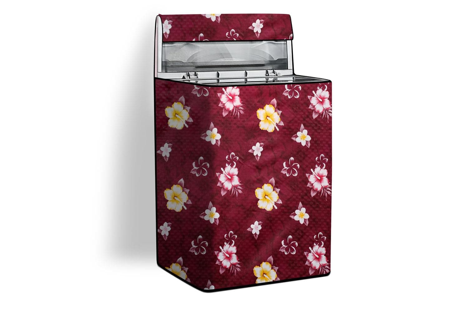 Stylista Fully Automatic Top Load Washing Machine Cover | Waterproof & Dustproof | Wipeable & Easy-Care Fabric | Inlet & Outlet Pipe Cut-Out Design, Floral Pattern Red, PVC, (59x59x86 CM)