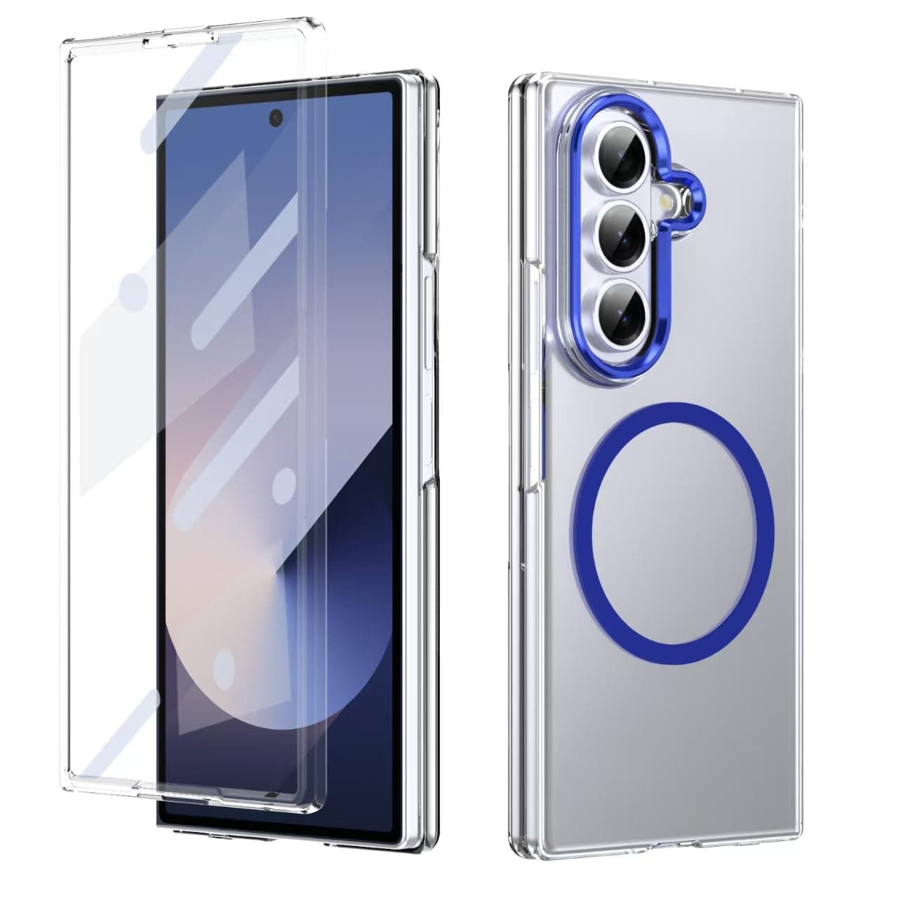 amazon basics Clear Magnetic Case Cover for Samsung Galaxy Z Fold 7 [Compatible with MagSafe ] Slim Shockproof Magnetic Transparent Phone Cover Case - Blue