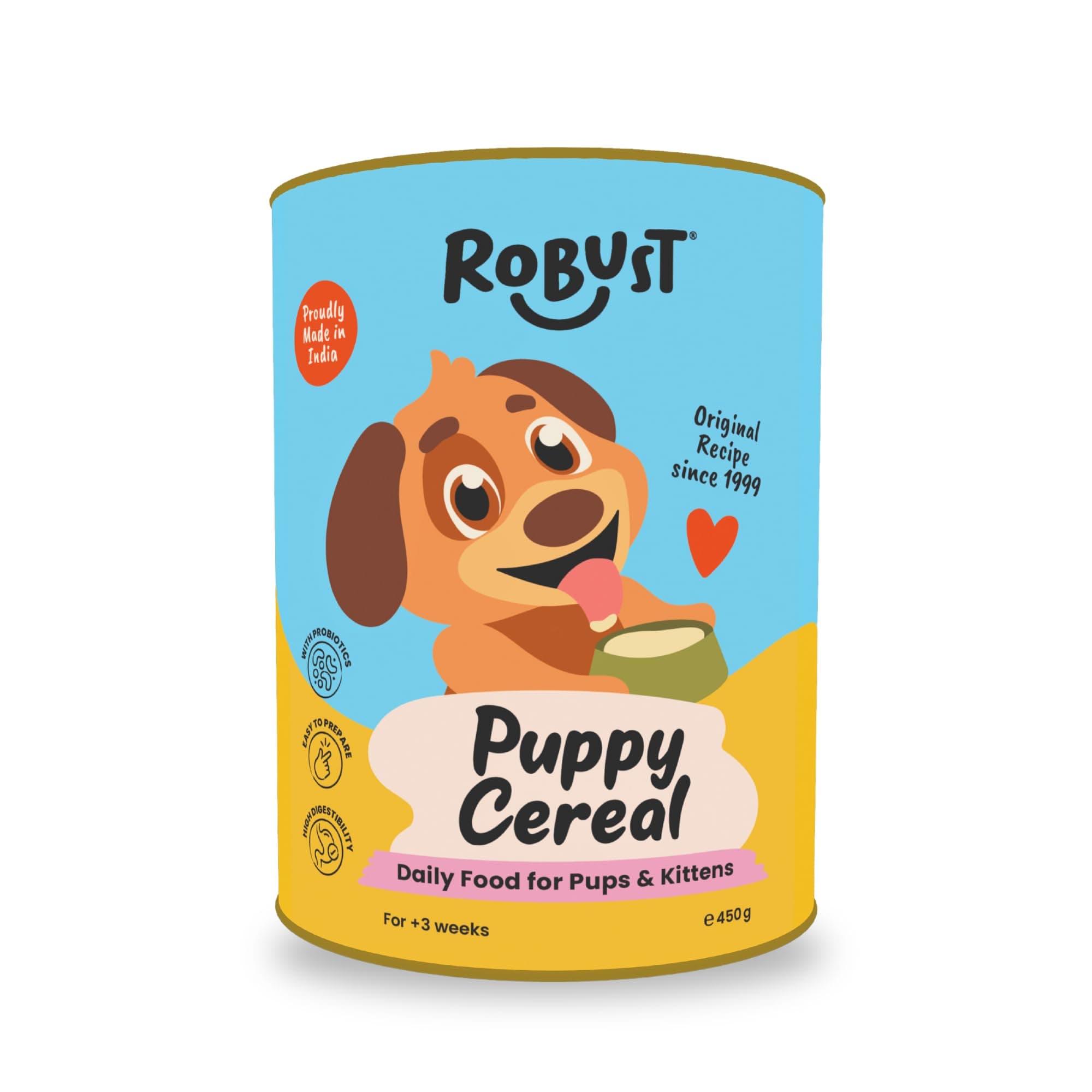 ROBUST Puppy Vegetable Cereal : Original Recipe - 550g (500g + 50g Free) | Cerelac with Probiotics | 100% Vegetarian Powder Cat Food | All - Natural Ingredients