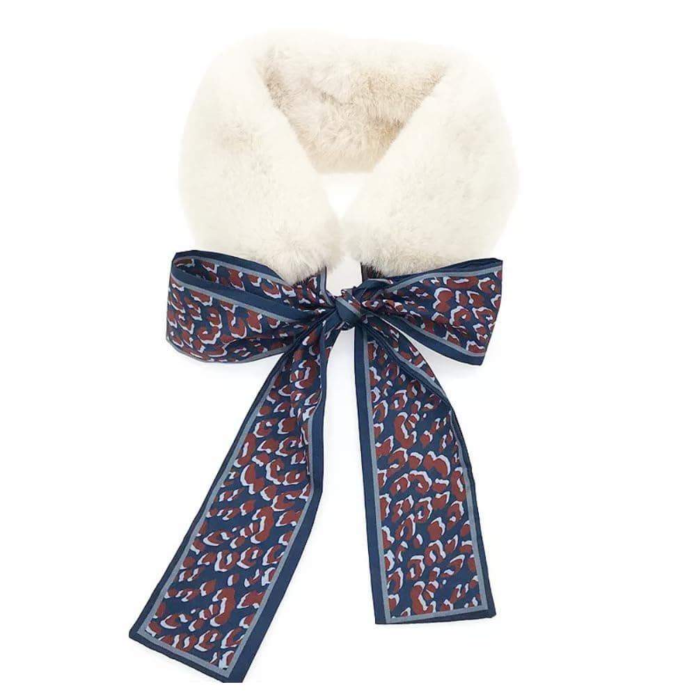 THE DDS STORE Winter Women Faux Fur Collar Leopard Print Scarves Plush Wrap Korea Bow Tie Neck Warmer Formal Party Shawl