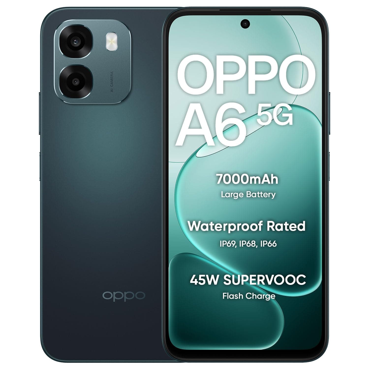 OPPO A6 5G Smartphone 6+128GB, 6.7-inch Screen 120Hz Display, 7000mAh Battery, 45W SUPERVOOCTM Fast Charge, 8MP Front Camera & 50MP Main Rear Camera, Dimensity 6300 Processor, IP69, Blue