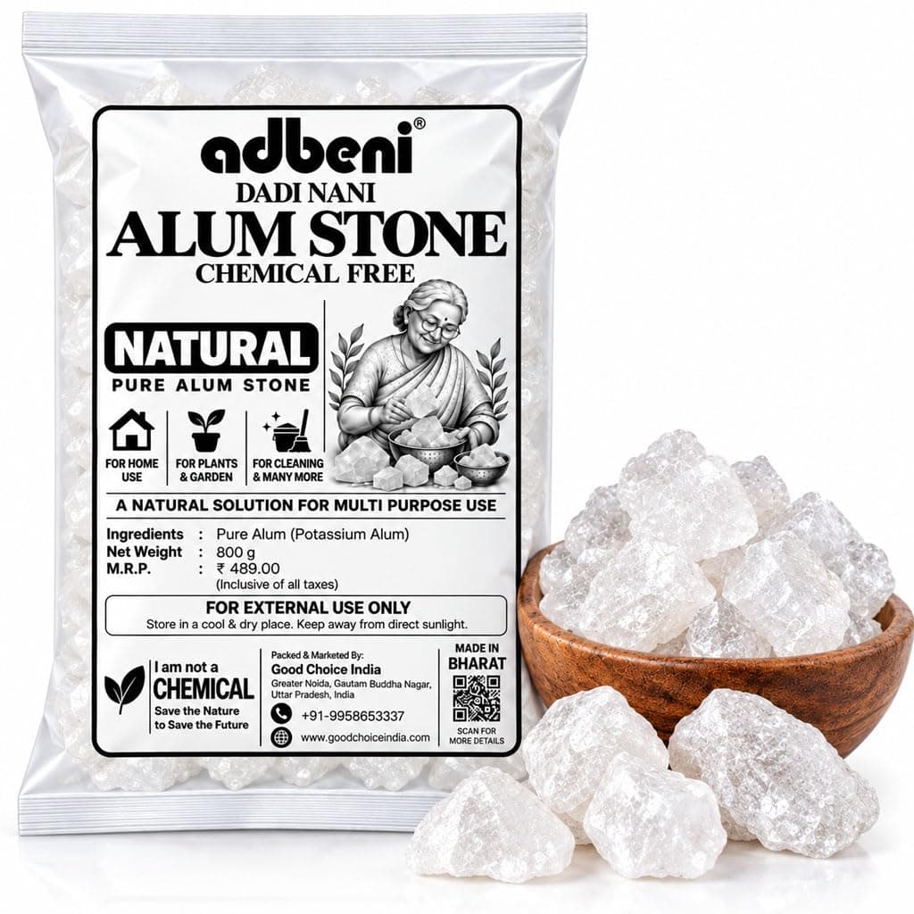Adbeni Natural Alum Stone 800g (Fitkari), Crystal Clear Multipurpose | Premium | Chemical & Fragrance Free | Suitable for Home, Plants, Garden, Industrial & Cleaning | Inspired By Dadi Nani
