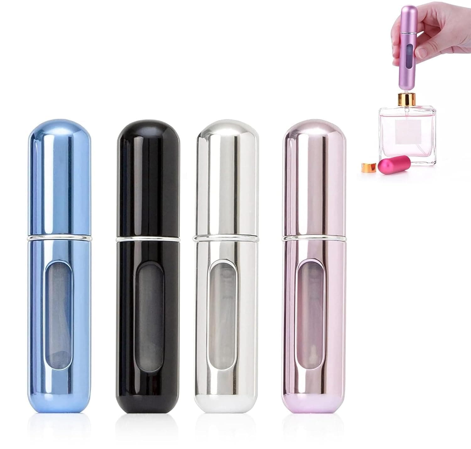 ZOXAR PACK OF 04 Mini Perfume Refill Bottle 5ml, Portable Refillable Perfume Atomizer Spray Bottle for Travel, Leakproof Pocket Size Fragrance Dispenser for Men & Women, 5ml (Multicolour)
