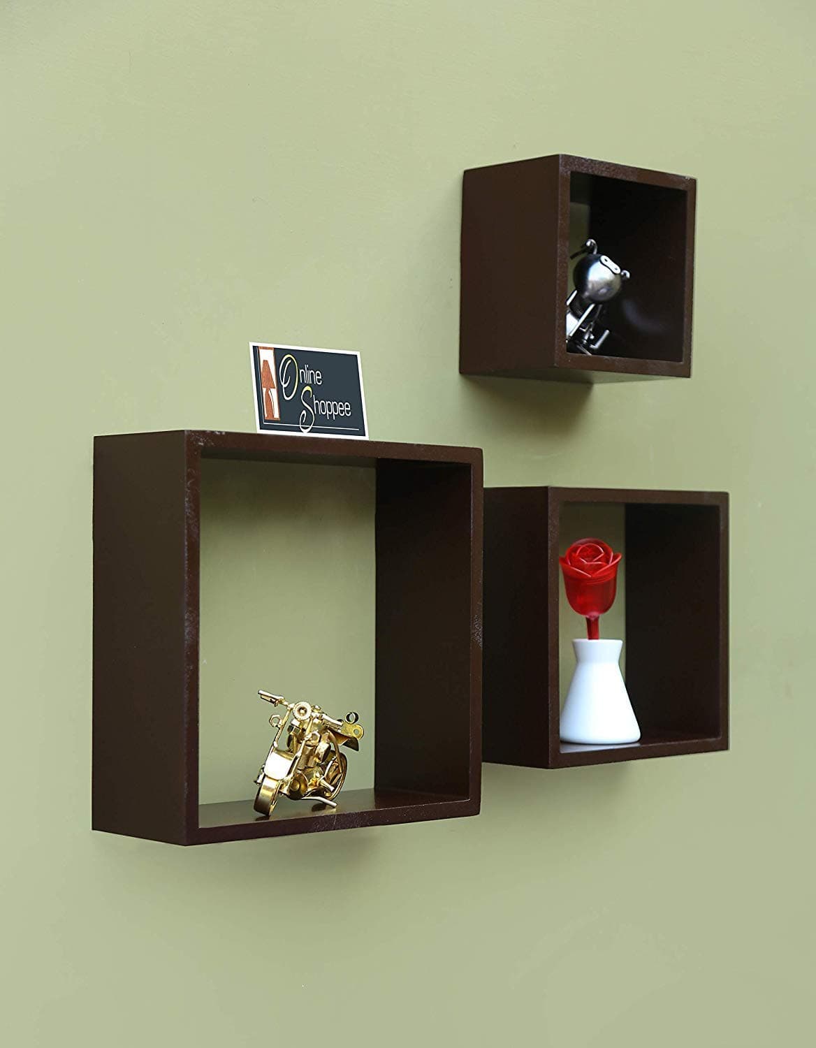 Onlineshoppee Frente Set of 3 Floating Wall Shelves (Brown)