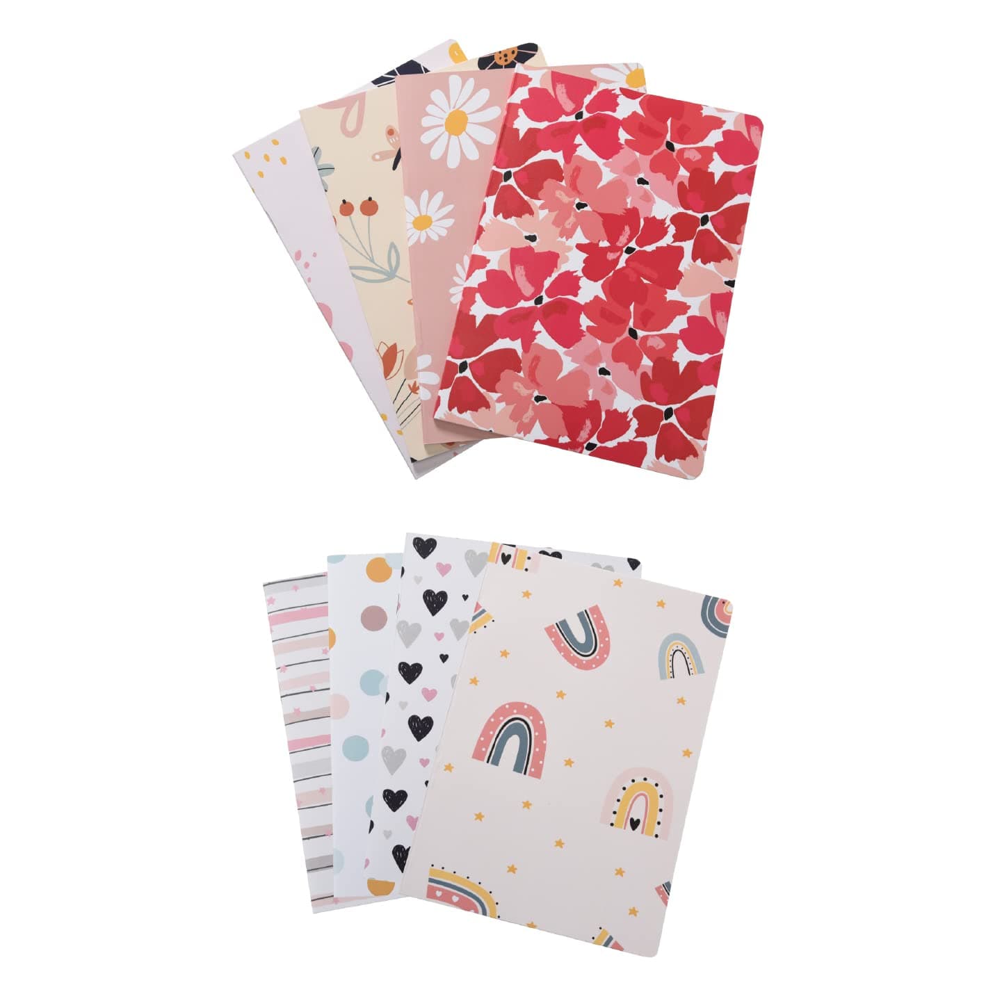 Papboo A5 Handy, Easy to Carry Unruled, Plain Cute Abstract & Floral 2 Sets of 4 for doodling, Writing, Notes, Notebooks -Matte Finished - Journal Diary, Gift.(60 * 8= 480 80 GSM Pages)