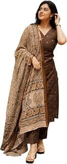 GoSriKi Kurta Set Women Viscose Printed | Kurti Set Woman | Kurta Pant Dupatta 3 Piece Outfit | V-Neck Elbow Length Sleeve Straight Fit Ethnic Wear Ladies Dress Stylish Traditional Clothing