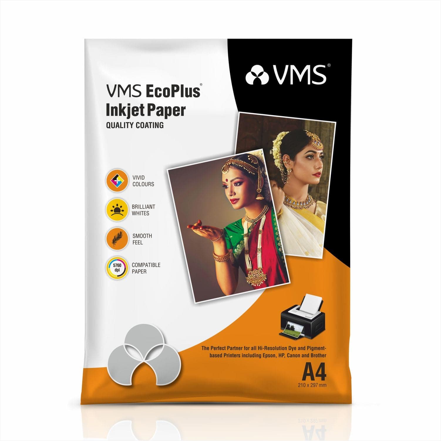 VMS EcoPlus 180 GSM A4 Glossy Photo Paper – Water Resistant, Pack of 20 sheets, Compatible with all Inkjet Printers