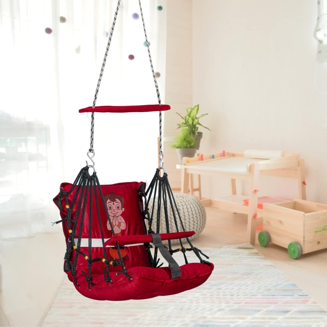 Patiofy Baby Swing | Hanging Swing for Kids | Jhula for Baby | Suitable for Indoor and Outdoor | Weight Capacity 10-15 Kg | Portable | Age Group 4-8 Years (Red)