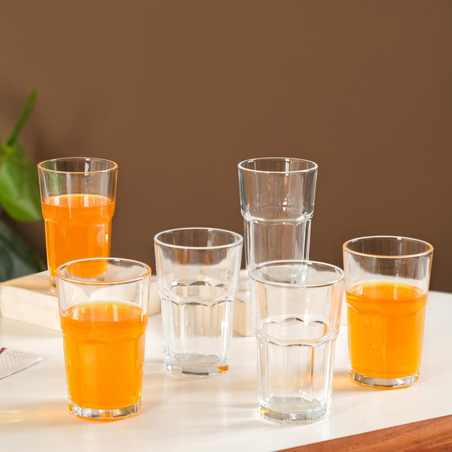 Nestasia Set of 6 Ribbed Glass Tumblers | Premium, Durable, Lead-Free, Dishwasher Safe | Ideal for Water, Juice, and Cocktails (310ml)