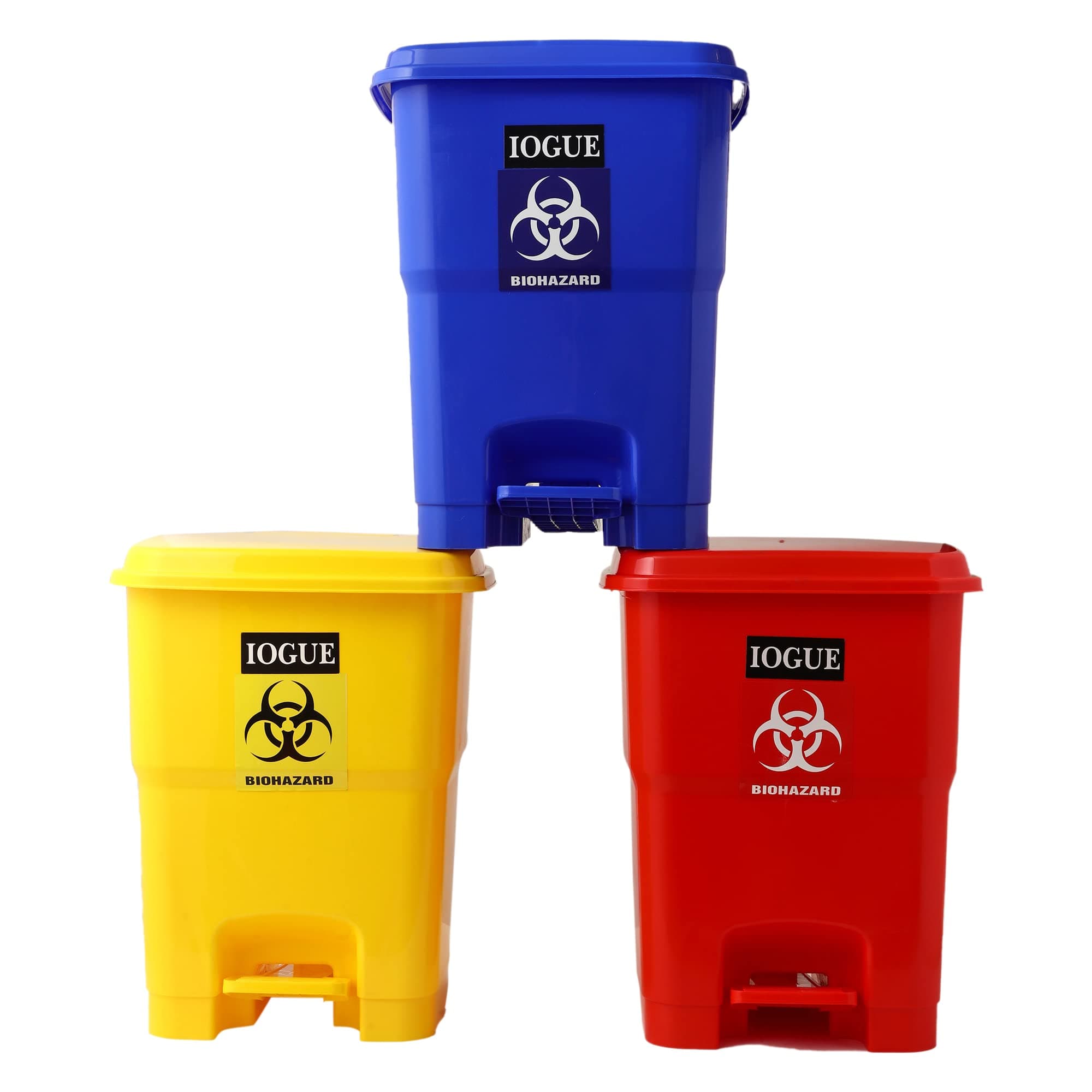 iogue 32 Litre Pedal Bio-Hazard/Bio-Medical Waste Dustbin (Red,Yellow,Blue)- Pack of 3