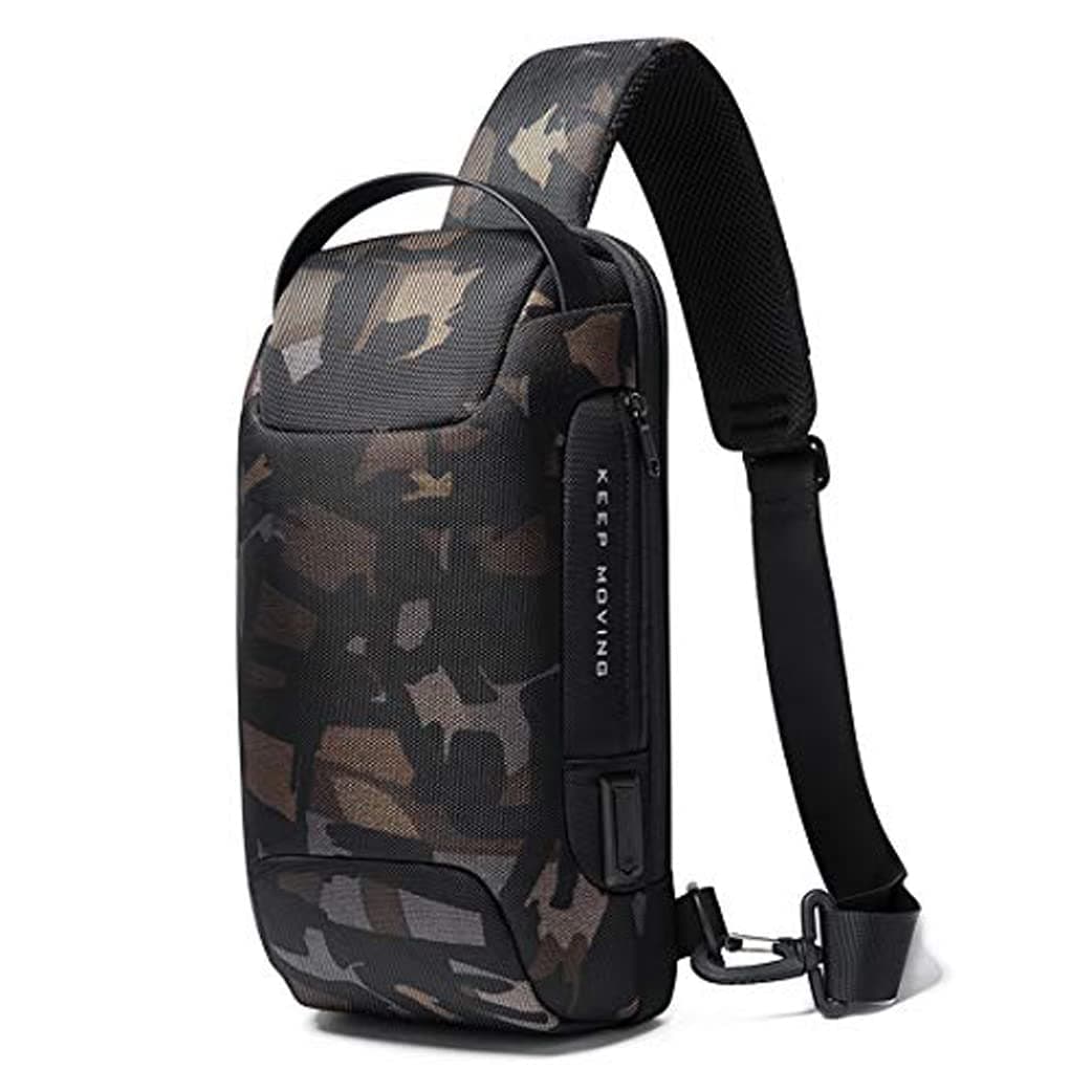 Red Lemon BANGE Anti-Theft Sling Bag for Men & Women, Water-Resistant Crossbody with USB Dual Charging, Code Lock, Hidden Pocket, Semi-Fixed Design, Lightweight, Fits 7inch iPad (Camo)