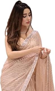 VAIRAGEE Women's Beautiful Soft Georgette Silver Color Embroidery Sequence Stylish Saree With Unsticthed Blouse Piece (6121_2)