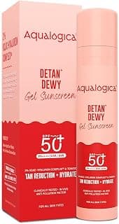 Aqualogica Detan+ Dewy Gel Sunscreen SPF 50+ PA++++ with 2% Kojic-Hyaluron Complex™ & Wild Berries - 50 g | SPF 50+ PA++++ | In-Vivo Tested | New-age Filters | Anti-Pollution Factor | For Luminous & Hydrated Skin | Fragrance-Free & No White Cast | 2% Kojic-Hyaluron Complex™ & Wild Berries | Broad Spectrum UVA/B & Blue Light Protection | Lightweight | For Men & Women