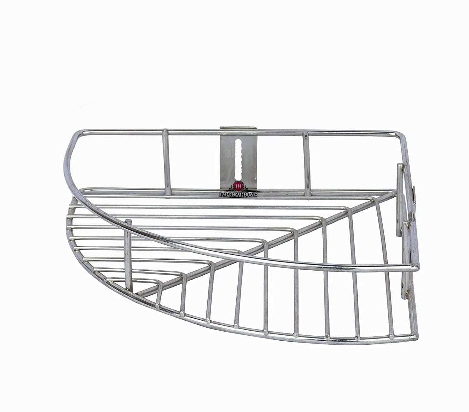 Improvhome Made in India Stainless Steel Wall Mount Corner 1 Layer Corner Storage Rack/Shelf for Kitchen and Bathroom.