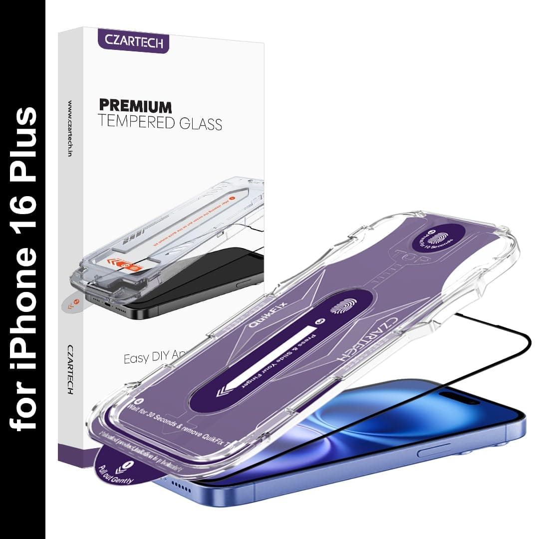 Czartech Auto Align [MATTE] Tempered Glass for iPhone 16 Plus Screen Protector with QuikFix Applicator & Easy Cleaning Kit |9H Glass |Dust/Scratch Proof | Bubble Free | 6ft Drop Protection