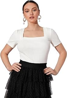 Shasmi Women Polycotton Regular Fit Solid Knitted Square Neck T-Shirts Short Puff Sleeve Tops (TOP 52)