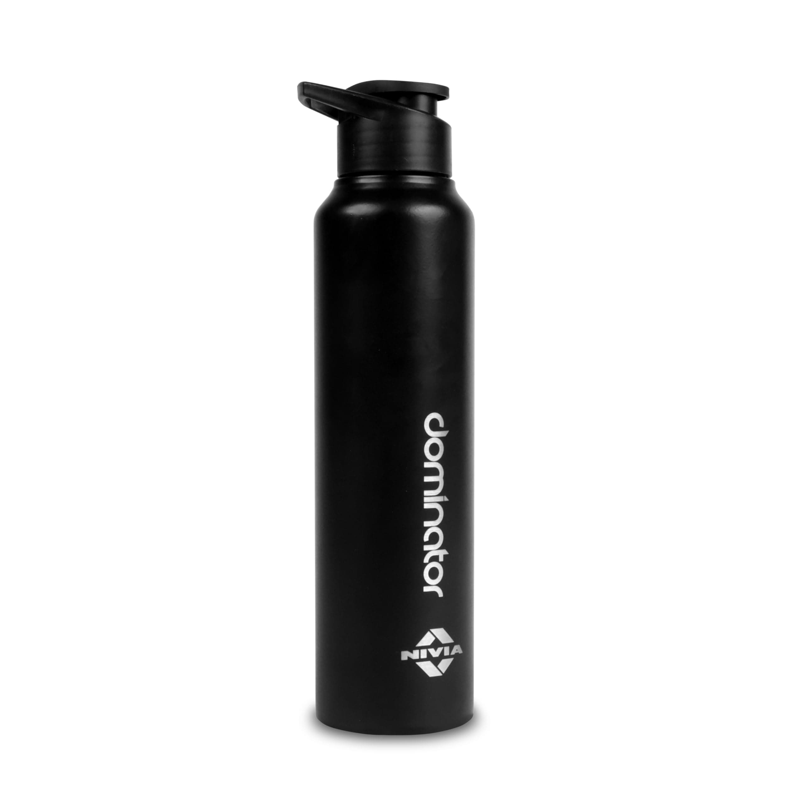 Nivia Dominator Stainless Steel Water Bottle 750ML with Sipper, Durable, Leak-Proof, Easy Grip, Easy-to-Clean, Odour-Free Bottle with Secure Cap for School, Travel, Gym & Work (Black)