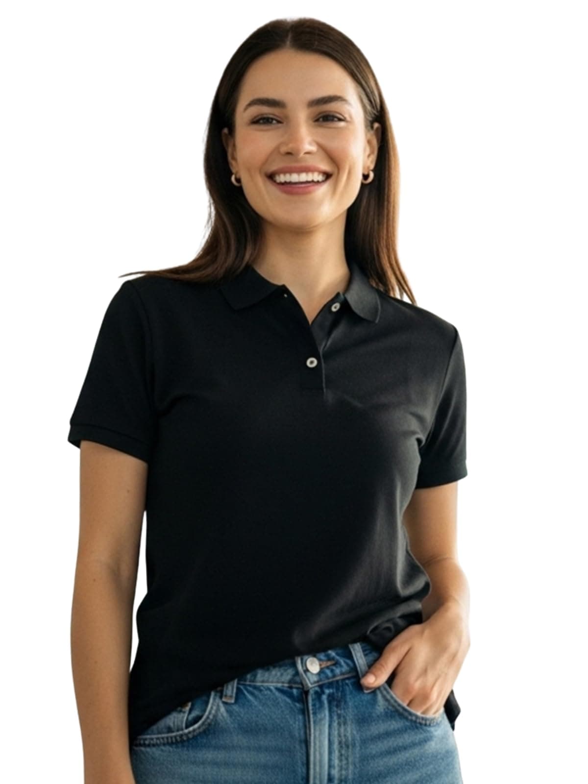 JUNEBERRY® Pure Cotton Regular Fit Plain Solid Classic Polo Collar Half Sleeve T-Shirt for Women (Colors: Olive, Maroon, Navy, Black, Green & Orange)