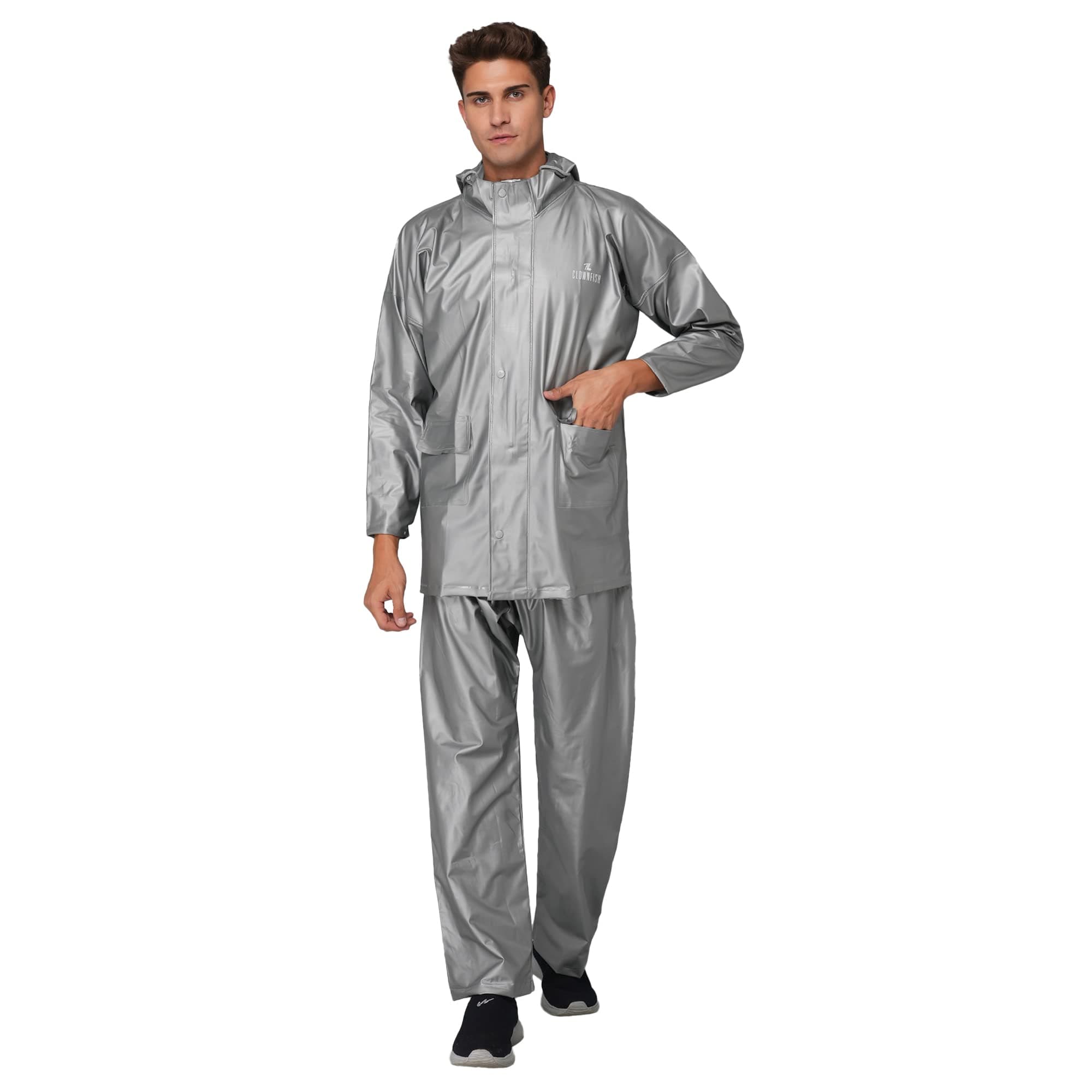 THE CLOWNFISH Men Polyester Standard Length Rain Coat Waterproof For Bike Raincoat With Hood. Set Of Top And Bottom