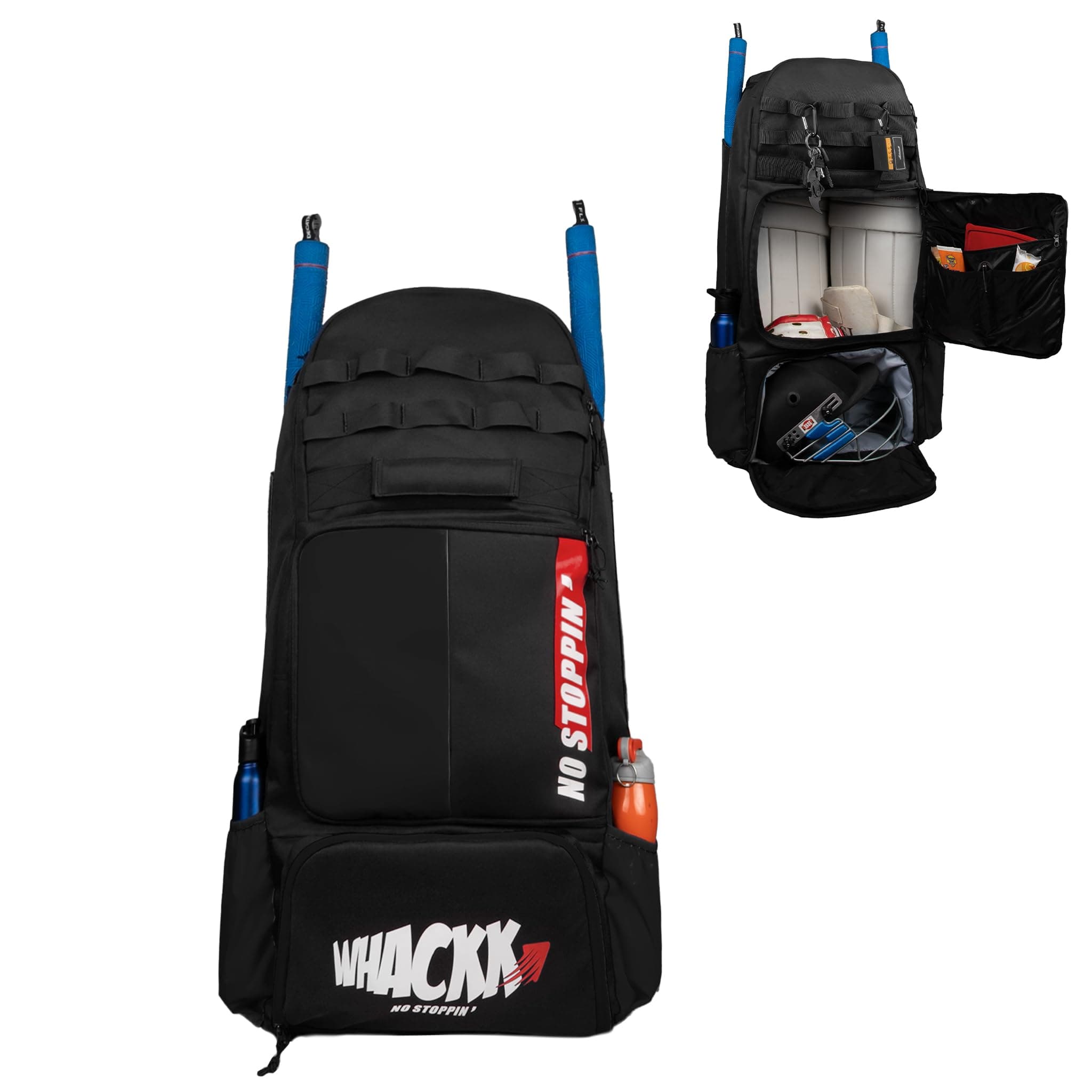 WHACKK Condor 89L Black Unisex Cricket Kit Bag Backpack | Adult Size | 2 Bat | Shoe/Helmet Pocket | Main Compartment 20" Leg Pad | Player Edition Senior - Made in India