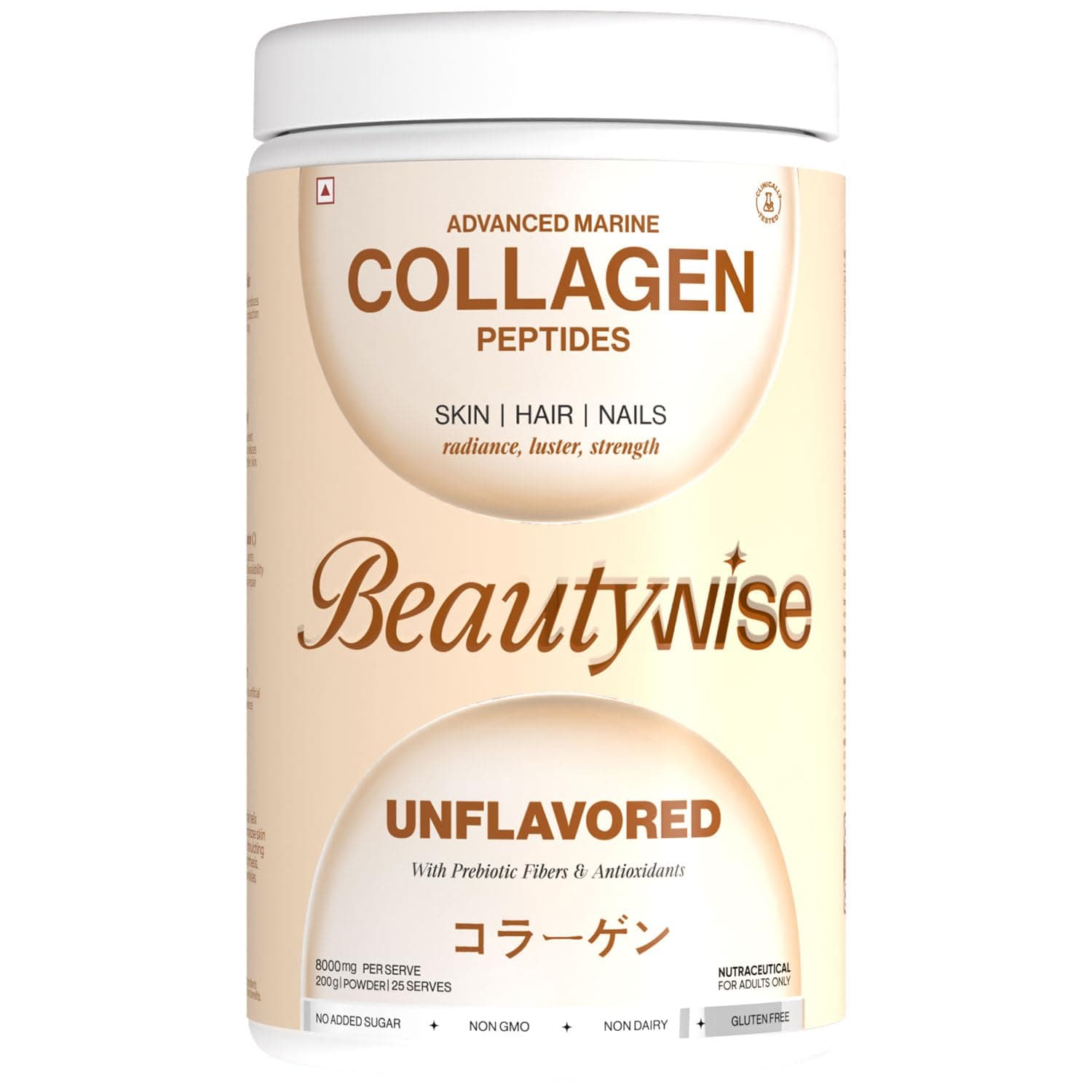 Beautywise Advanced Hydrolyzed Japanese Marine Collagen with Glutathione | For Radiance, Hydration, Youthful Skin | Fast-Absorbing 200gm, Clinically Proven | Skin, Hair & Nails | Unflovoured (25 Servings)