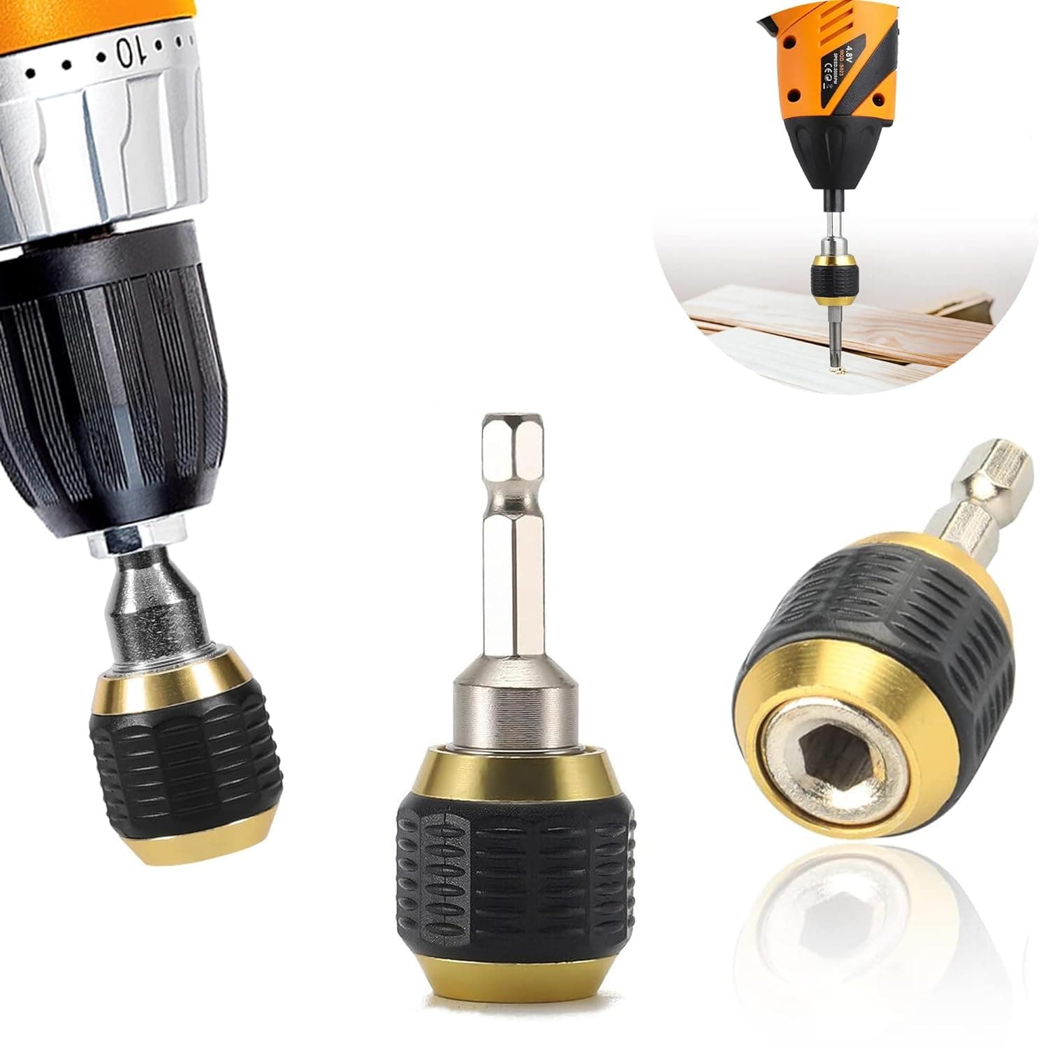 Bennort Self-Locking Drill Bit Holder Quick Release 1/4in Hex Shank Universal Drill Chuck Adapter, Screwdriver Drill Bit Extension Adapter for Handheld Drivers or Power Drill Tool [60mm Length]