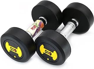 RUBX Rubber Coated Professional Round Dumbbells (Sold in Pair) (5 Kg x 2pc (Total = 10 kg)) YELLOW