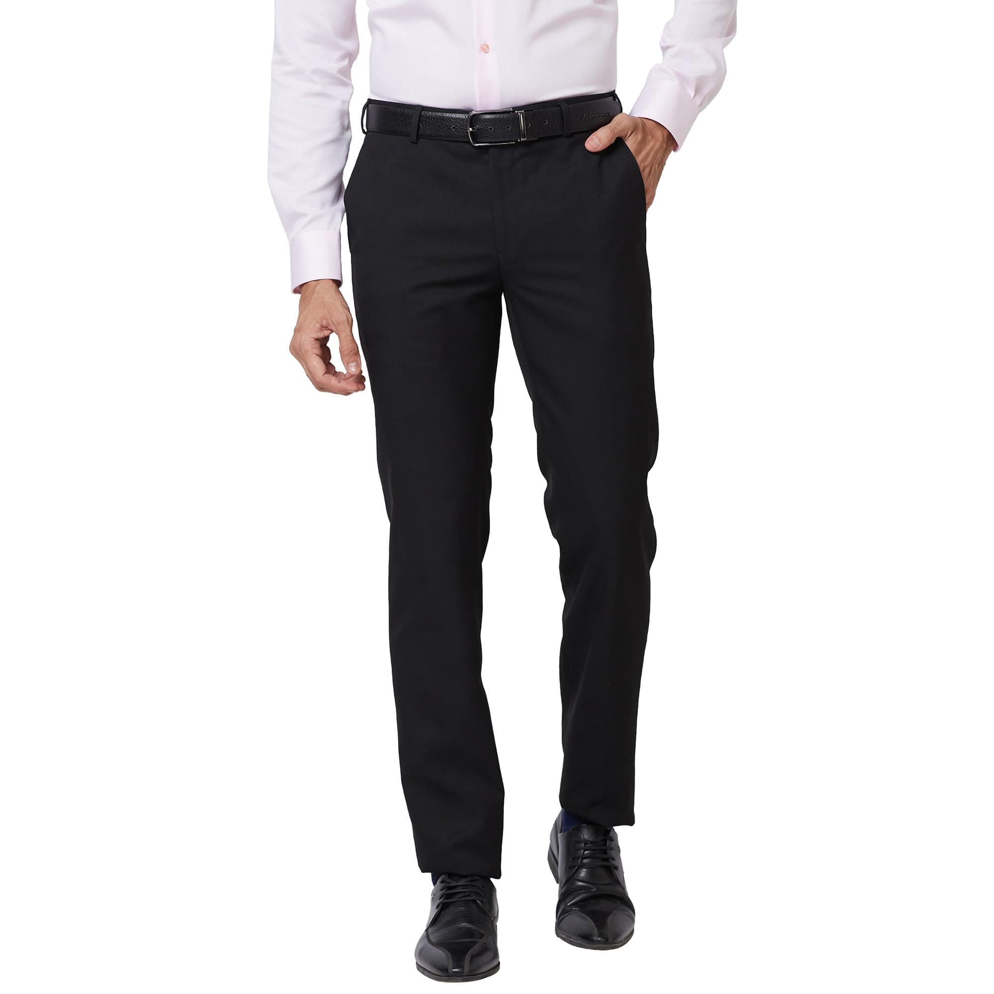 Raymond Men's Slim Fit Mid Rise Solid Pattern Poly Viscose Blend Pleatless Formal Trouser