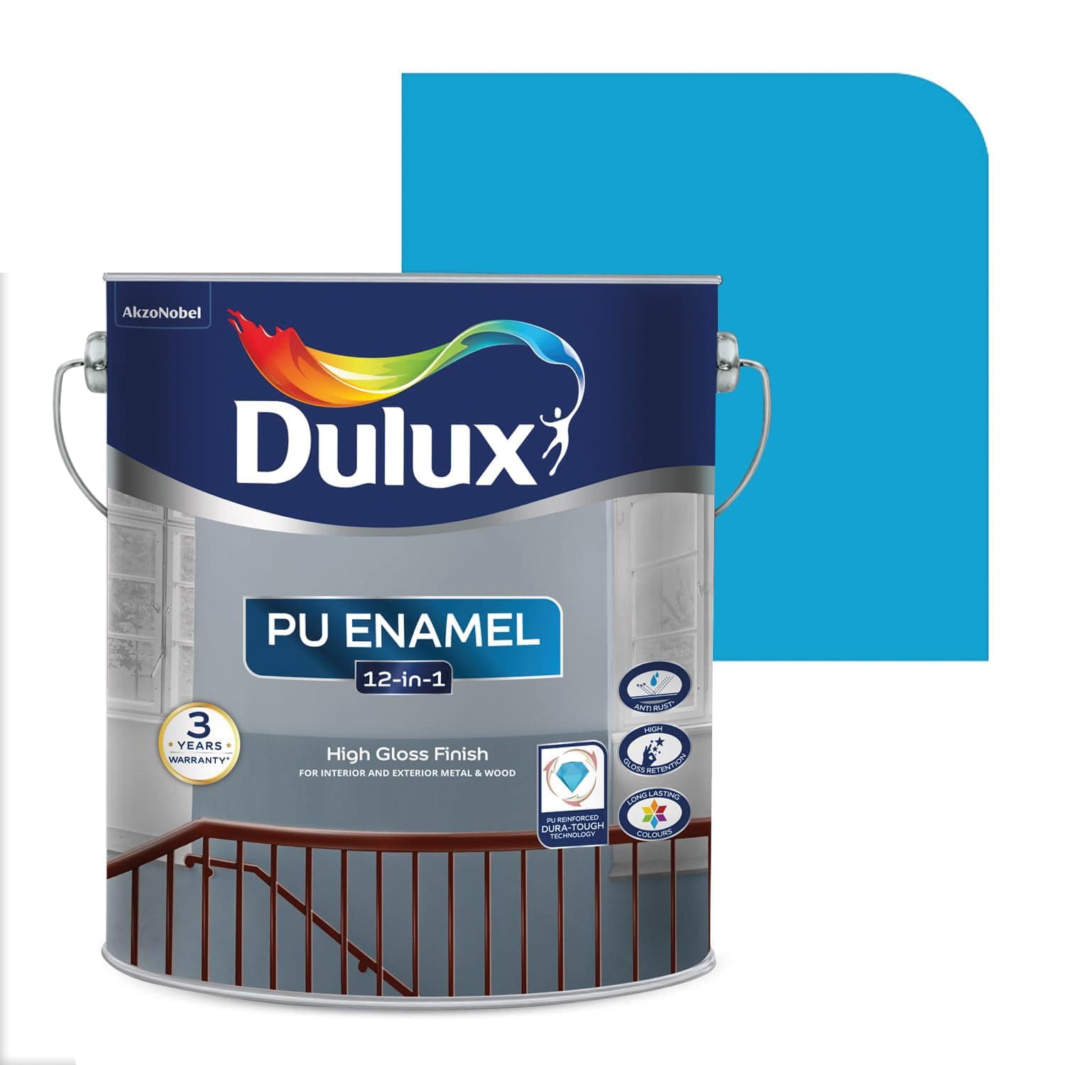 Dulux PU Enamel 1 Litre High Gloss Finish Paint for Interior Exterior Metal & Wood Surfaces with Fast Drying Anti-Rust & Complete Coverage (Phiroza) | 3 Years Warranty