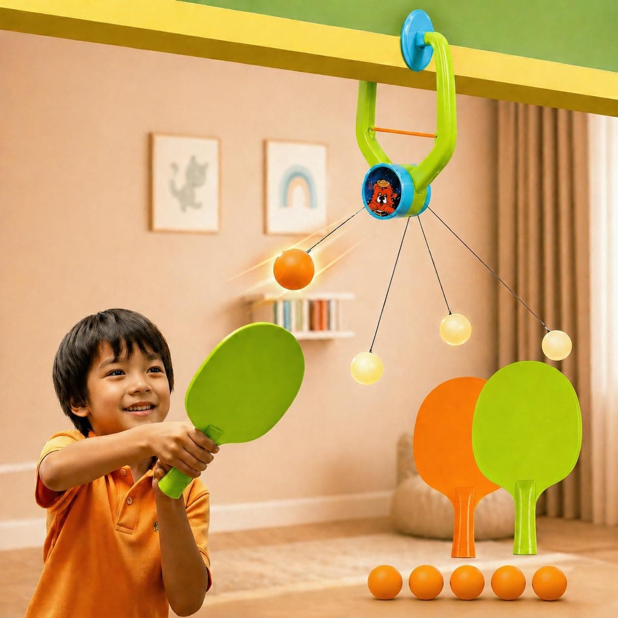 Niwlix Indoor Hanging Table Tennis Trainer for Kids Toys for Boys 7-14 Years | Indoor Mounted Ping Pong Game Set with 2 Rackets 5 Balls | Indoor Sports Game for Boys and Girls Home Play Activity