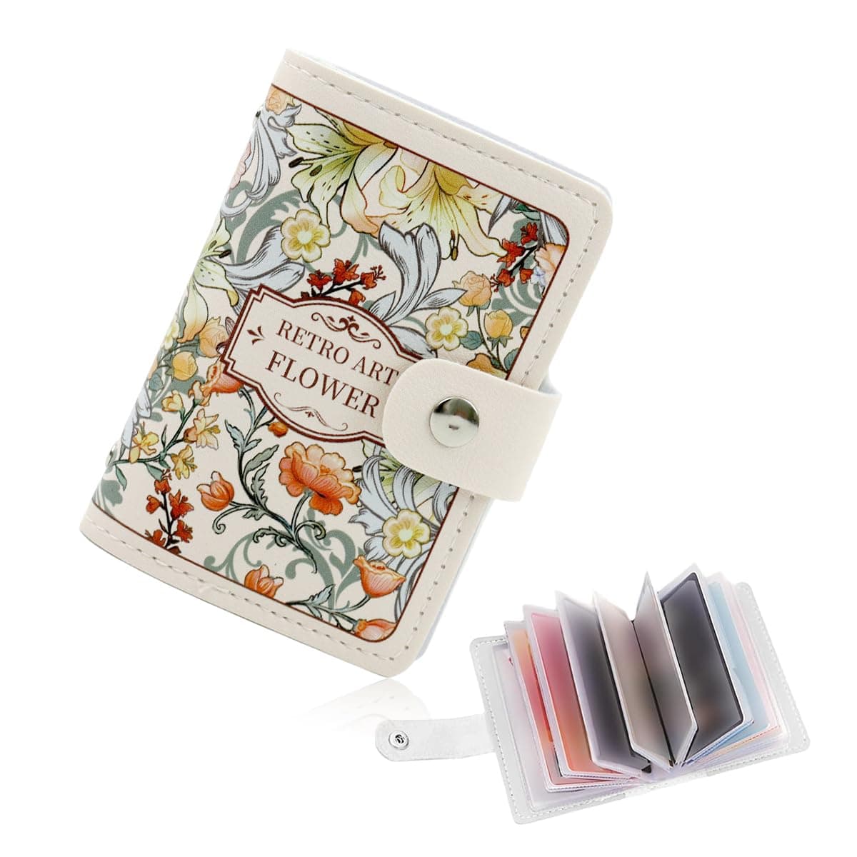 PALAY Card Holder Wallet for Women Mini PU Leather Flowers 20 Slot Purse | Front Pocket for Quick Access, Anti-Demagnetization Protection, Compact Credit Card Storage, Mother's Day Birthday Gift