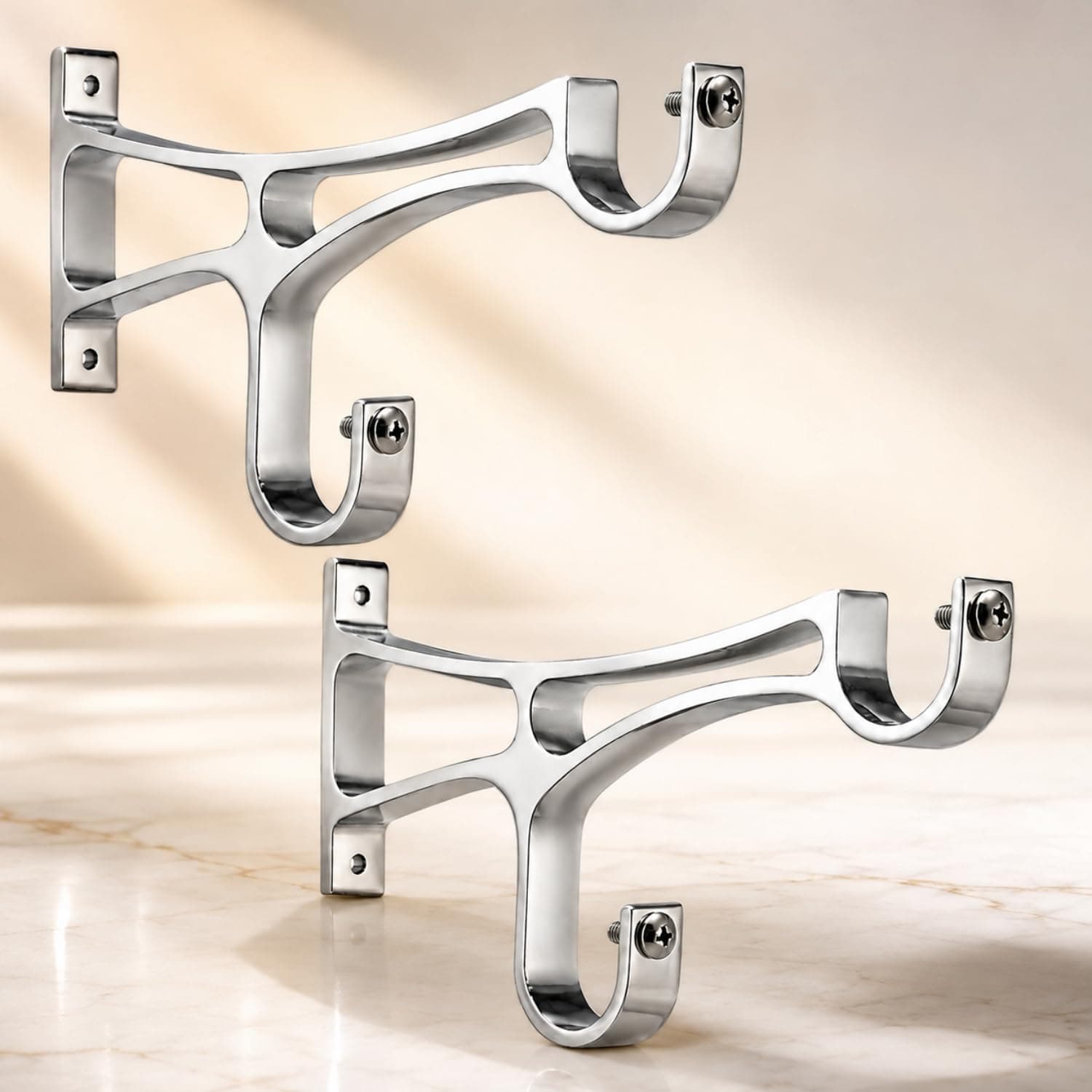 Urban Elite Aluminum Double Curtain Rod Brackets, Heavy-Duty Wall Mount Double Arc Support for 1-Inch Curtain Rod, Includes Screw & Wall Plug, Ideal for Door & Window, 2pcs Pack