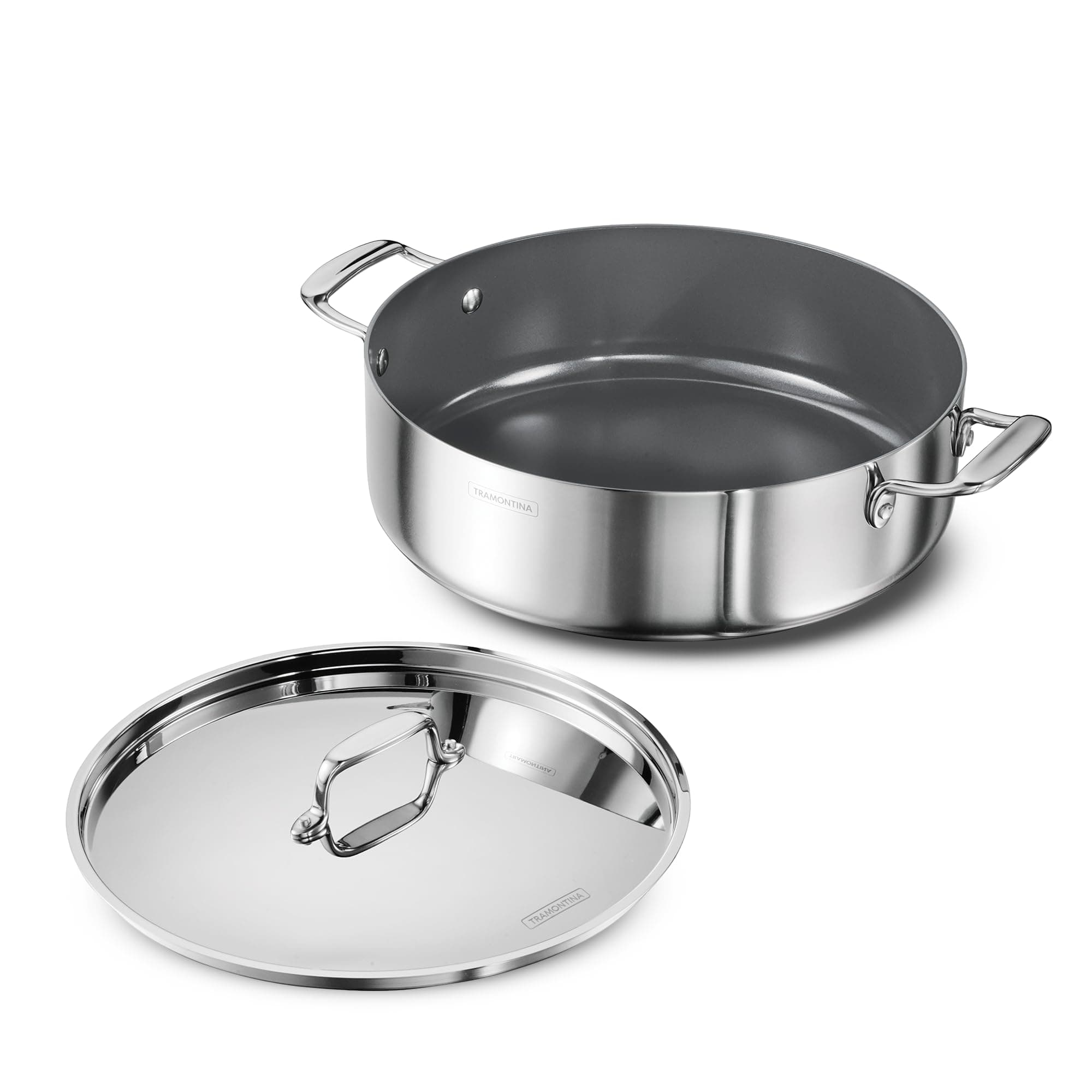 Tramontina Fusao Healthy Triply Ceramic 30cm / 6.2L Casserole EX+ with SS 304 Lid | Stock Pot | Biryani Pot | Induction Friendly | Stay Cool Handle I 10 Year Warranty