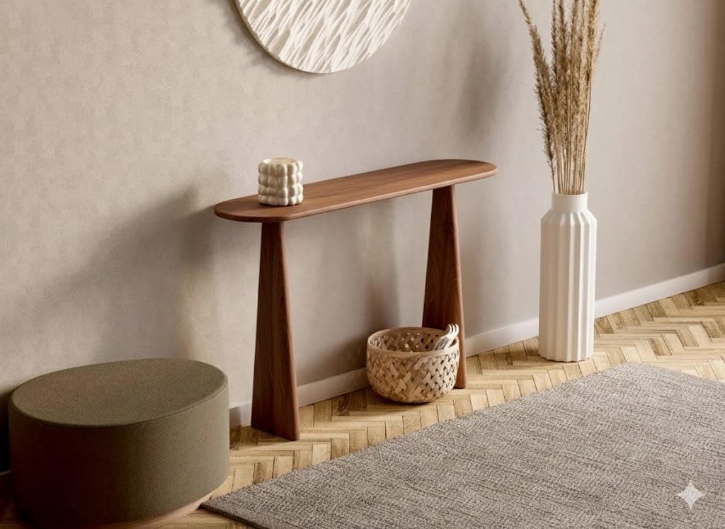 X went Furniture Modern Solid Wood Console Table with Rounded Edges, Natural Finish, Minimalist Scandinavian Style Entryway Furniture Set for (Style 2, Natural, 100x30x70)
