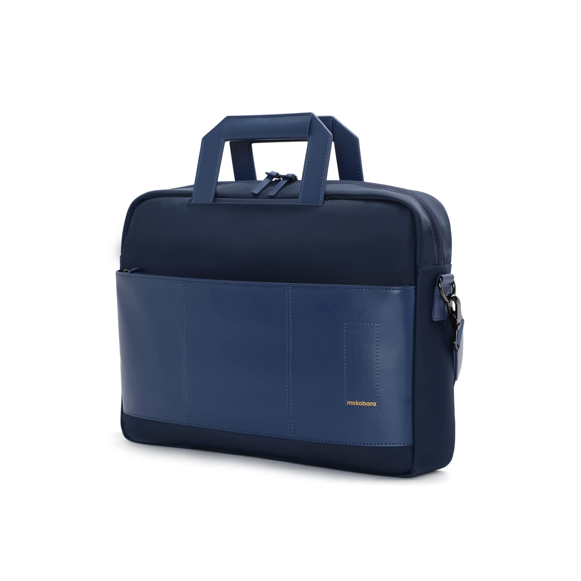 MOKOBARA The Briefcase(9.5L),Vegan Leather & Water Resistant Nylon,Padded Laptop Sleeve for 15.6" Laptop,Body Blended Pockets,Detachable Shoulder Strap,Luggage Sleeve,Blue(Surf Camp)