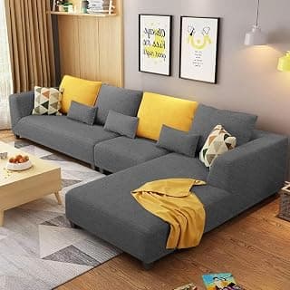 Casaliving Minta RHS 6 Seater L Shape Sofa Set for Living Room (Dark Grey Fabric) Premium Fabric Sofa Set for Living Room | Hall | Office Room