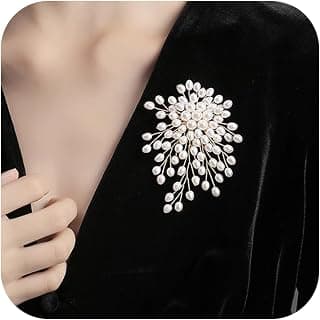 BharatBazaar Charm White Pearl Brooch Pin for Women, Large Pearl Flower Saree Pins for Womens Latest, Sari Pins for Women Suitable Graceful Wedding Anniversary Prom Jewelry Gifts