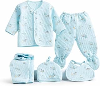 First Kick Presents New Born Baby Summer Wear Baby Clothes 5Pcs Sets 100% Cotton Baby Boys Girls Unisex Baby Cotton/Summer Suit Infant Clothes First Gift for New Born Baby