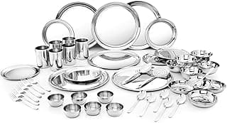 Shri & Sam Stainless Steel Shagun Dinner Set | 50 Pcs Set | Serves 6 People - Solid