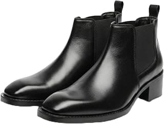 Comforts Men's Classic Chelsea Boots, Leather, High Heel Ankle Boots with Elastic Side Panels